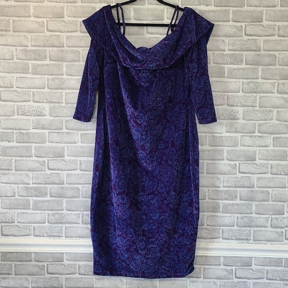 Hilary MacMillan Cuff Sweater Dress Off Shoulder Women 2X Purple Blue NWT Floral